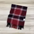 Classic red plaid winter scarf made from 100% Australian wool with stylish fringe details. - Burgundy Plaid