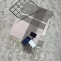 Autumn winter soft wool plaid scarf warm women fashion retro pink grey neckerchief tassel - Brown-Pink Plaid