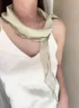 Light green white striped thin silk scarf neckerchief, stylish summer decorative detail. - 3_Green