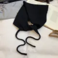 Cagoule écharpe en tricot noir avec liens, accessoire de tête en mélange de laine. - Noir