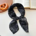 Black bone print square scarf, retro literary neckerchief, stylish decorative head wrap for women. - 5_Black Round Chain Leaves and Small Flowers