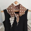 Retro cotton triangle scarf vintage geometric print bandana stylish women neckerchief hair band - Coffee with White Polka Dots