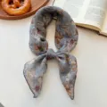 Retro French floral square scarf for women, elegant decorative neck wrap and stylish head scarf. - 6_Grey-Blue Ink Leaves and Flowers