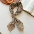 Retro floral square scarf French style lightweight neckerchief chic hair accessories - 7_Champagne Green Leaves and Small Flowers