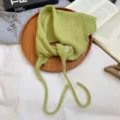Gruene gestrickte Damen Balaclava aus Wolle fuer den Winter warme Kapuze mit Baendern SKU - Grün