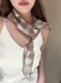 Retro Japanese style plaid thin scarf with cute bear print, perfect fashion neckerchief for summer. - 9_Dark Brown Bear