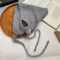 Graue gestrickte Sturmhaube Schal Winter warmer Kopfbedeckung mit Bindebändern Mode - Grau