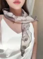 Japanese retro vintage floral thin silk scarf versatile spring summer neckerchief for women - 16_Taupe Ditsy Floral