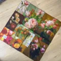 Foulard carré en coton imprimé peinture à l'huile vintage, rétro bandana bandeau. - Écharpe Carrée Pivoine Peinture à l'Huile