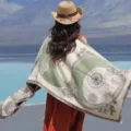 Damen ethnischer Stil Jacquard Kaschmir-Gefühl Schal Tuch mit Mondphasen Muster für Outdoor. - Mondlicht-Herbstblumen - Beige & Grün