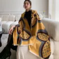 Women's autumn winter thick imitation cashmere shawl scarf luxury designer monogram pattern - 09_Yellow Four Grasses - Yellow