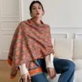 Orange and blue geometric pattern cashmere feel winter warm shawl and scarf variant item - 14_Orange Horseshoe - Orange