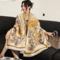 Chinese style autumn winter thickened warm faux cashmere shawl scarf for women - 33_ Bright Yellow Elegant Peony - Yellow