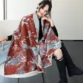 Chinese style autumn winter thick imitation cashmere warm shawl cape scarf daily wear - 47_Dark Brown Quicksand Rose Dark Brown