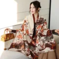 Chinese style autumn winter imitation cashmere shawl thick warm women cape scarf soft - 49_Brown Quicksand Rose Beige