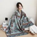 Thickened cashmere feel shawl variant, stylish print pattern, cozy winter wrap scarf for women. - 51_Medium Blue Paisley Zebra - Blue