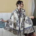 Winter warm imitation cashmere paisley shawl cape, stylish thick dual-use scarf for women. - 52_Lake Blue Paisley Zebra - Cream Blue