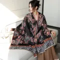 Thickened cashmere feel shawl for women, autumn winter warm vintage paisley pattern cape. - 53_Midnight Black Paisley Zebra - Black