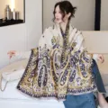 Cashmere feel paisley print warm winter shawl scarf, elegant vintage cape style variant. - 55_Lemon Yellow Flourishing Paisley - Cream Yellow