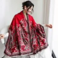 Thickened red cashmere-feel paisley shawl, stylish autumn winter cape and warm scarf for women. - 56_True Red Flourishing Paisley - Red