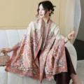 Elegant Chinese style imitation cashmere scarf, thickened warm shawl and cape for women. - 58_Milky White Flourishing Paisley - Cream Orange