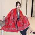 Winter red cashmere feel paisley shawl scarf thick warm vintage cape for women fashion - 62 Bright Red Paisley