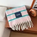 Sciarpa spessa a righe rosa e verde con frange comoda e calda per inverno accogliente - Rosa chiaro