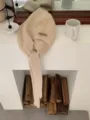 Mπεζ μακριά κορδέλα πλεκτό καπέλο κασκόλ σετ ζεστό άνετο χειμωνιάτικο μάλλινο στυλ - Κρεμ Κίτρινο