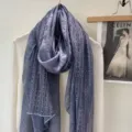 Blue lace spliced long shawl scarf for women, elegant cotton linen feel sun protection wrap. - 7-Blue