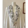 Retro floral cotton linen triangular scarf, Japanese style spring summer accessory. - Blue Gray