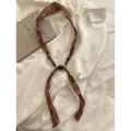 Retro literaire stoffen houten kralen sjaal ketting, elegante linnen lint ketting voor dames - Bruine polkadots