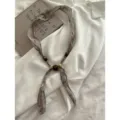 Retro linnen kraal sjaal ketting voor vrouwen, veelzijdige lange nek accessoire lente. - 2_Beige bamboebladeren