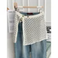 Koreaanse stijl hol gebreide band denim gelaagde rok, trendy zomer veelzijdig mode-item. - Bottoms / Broken Wit