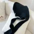 Sciarpa con cappuccio in maglia nera con lunga fascia, comodo berretto invernale. - Nero
