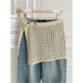 Koreaanse zomer mode gehaakte breien veters nep rok gelaagde denim broek variant - Bottoms / Beige
