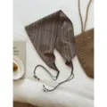 Retro striped triangle scarf with delicate strings and beads, perfect for stylish travel wear. - 5# Colored Stripes Chestnut