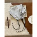 Retro cotton striped triangle scarf with beads, trendy women headwear for spring and summer. - 6# Dense & Sparse Stripes White
