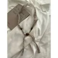 Lente retro linnen kralen zijden sjaal ketting, veelzijdige literaire halsdoek accessoire. - 3_Beige stippen