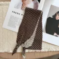 Japanese vintage autumn winter knitted neck scarf versatile jacquard fashion neck accessory - 10 Coffee Small Checkered
