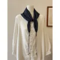 Vintage cotton triangle scarf with leather tassel, stylish neckerchief for women spring. - 8#Dense and Sparse Lines in Navy Blue