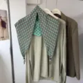 Femme lin double face jacquard tricoté rétro pois écharpe triangulaire foulard chaud élégant - Flocon de Neige Vert Clair