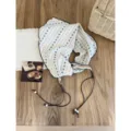 Retro floral cotton triangle scarf with braided strap and beads for women travel daily wear - 9#Floral River Beige-Orange