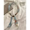 Retro linnen kralen zijden sjaal ketting voor dames, veelzijdig lang decoratief halsdoek accessoire. - 6_Blauwe print