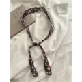 Retro bloemen kralen lint sjaal ketting, veelzijdige literaire stijl lange accessoire. - 7_Rood-witte bloemetjes