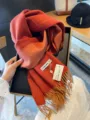 Winter women's 100% wool scarf double-sided two-tone long tassel warm cozy winter wrap. - Orange Dashed
