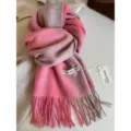 Bufanda de lana degradada rosa y gris para mujer, chal de flecos cálido de invierno y cuello. - Rosa Degradado