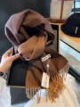 Brown 100% wool winter scarf for women, classic fringe design, cozy warm neckwear - Cocoa Brown Dashed