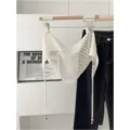 Koreaanse stijl witte gehaakte gebreide driehoekige sjaal omslagdoek met kraalbanden - 1_Wit bloemennet