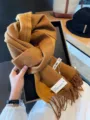 Winter women's 100% wool scarf gradient color tassel warm long fashion casual accessory - Apricot Yellow Dashed