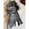 Estilo coreano otoño invierno degradado bufanda 100% lana mujer flecos moda cálida invierno - Degradado Negro